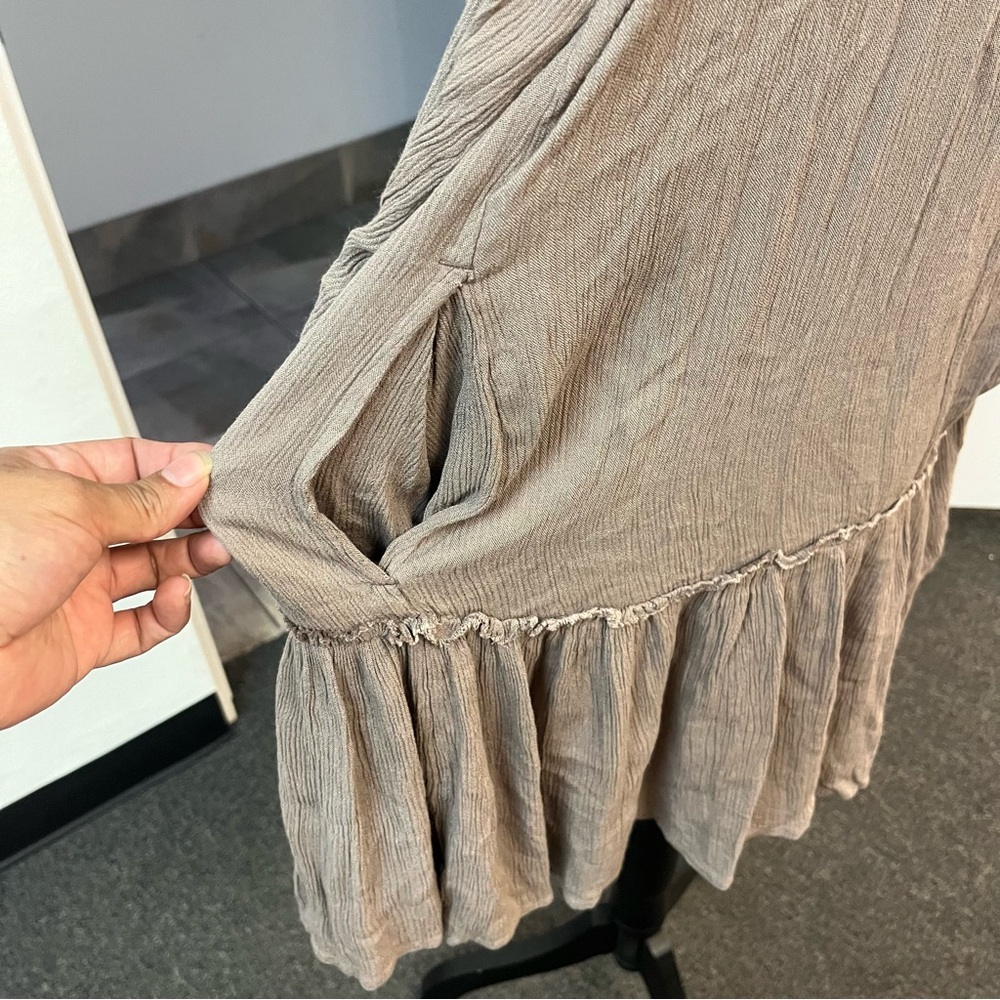 Free People Flowy Pleated Mini Dress XS Oversized Smocked Long Sleeve Boho - Picture 11 of 11